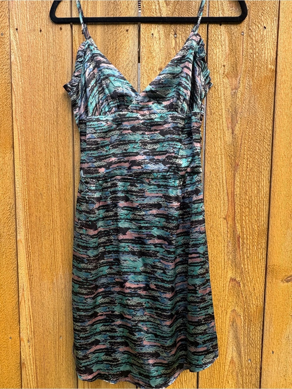 Hy & Dot Silk Designer Slip Dress Multicolor Print V-Neck